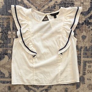 Banana Republic White Nautical Sleeveless Ruffle Blouse